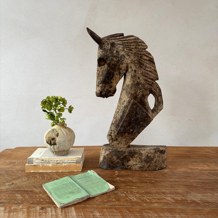 Rustic Wooden Chess Horse Statue