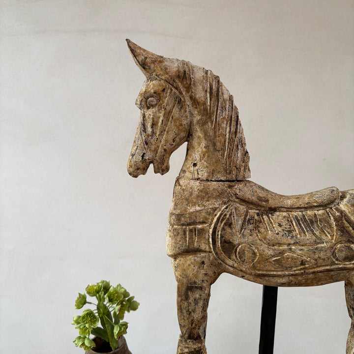 Rustic Wooden Horse On Stand