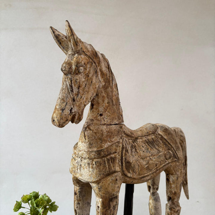 Rustic Wooden Horse On Stand