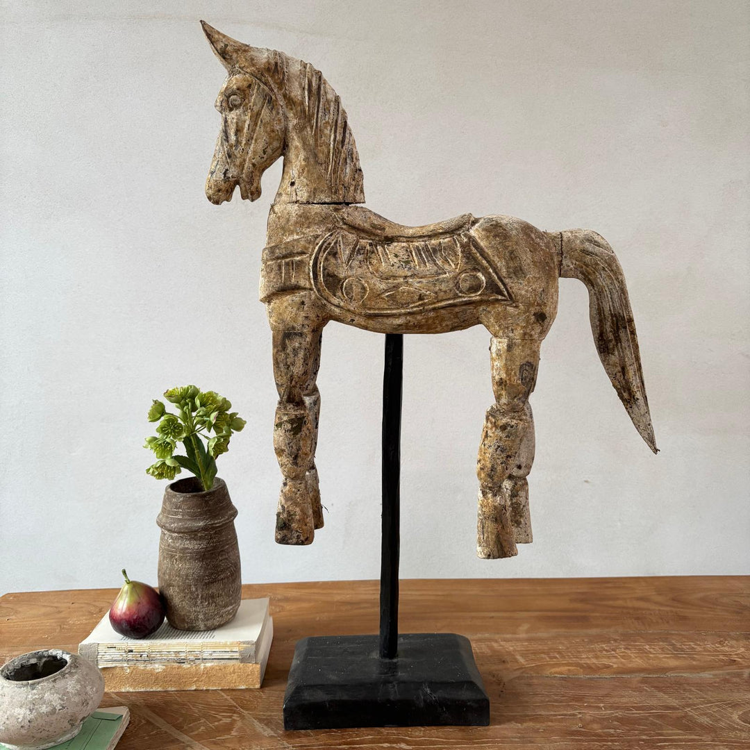 Rustic Wooden Horse On Stand