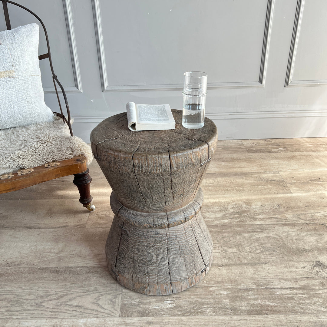 Rustic ancient elm wood round side table | Hidcote