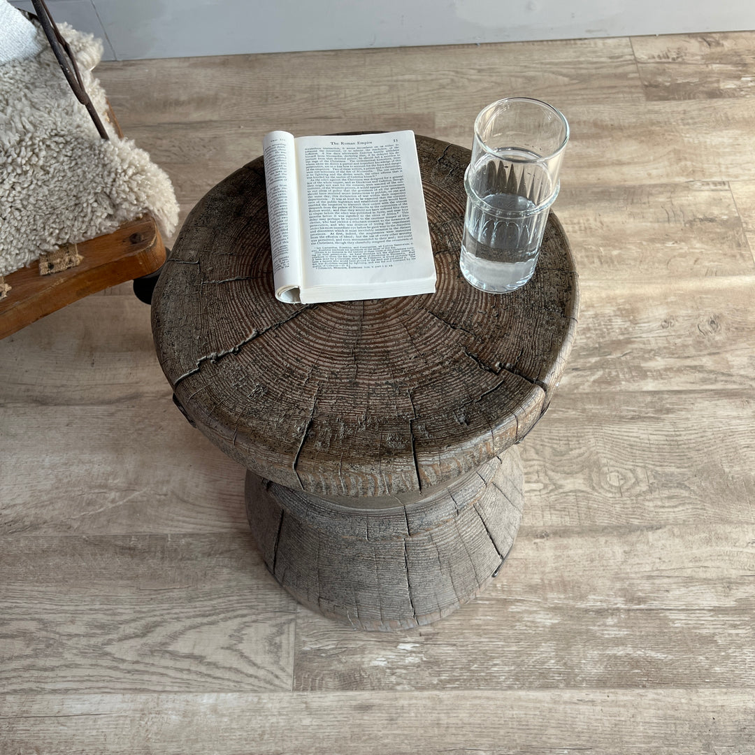 Rustic ancient elm wood round side table | Hidcote