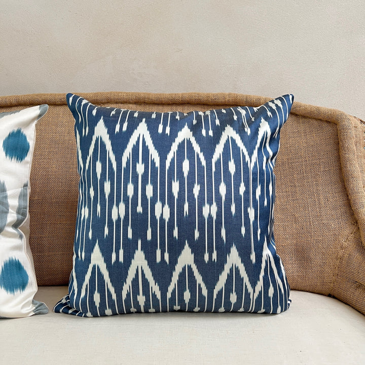 Ikat silk cushion | Shoyi blue