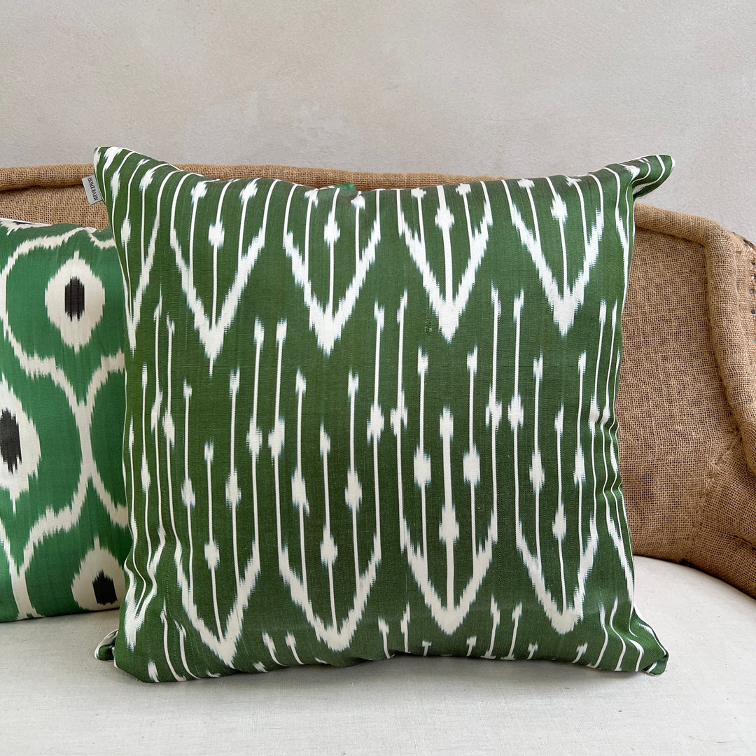 Ikat silk cushion | Shoyi green