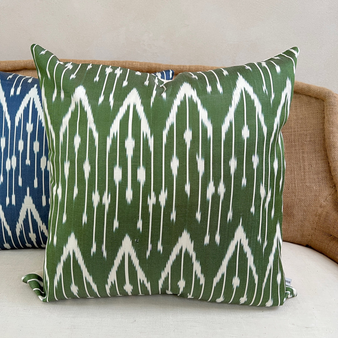 Ikat silk cushion | Shoyi green