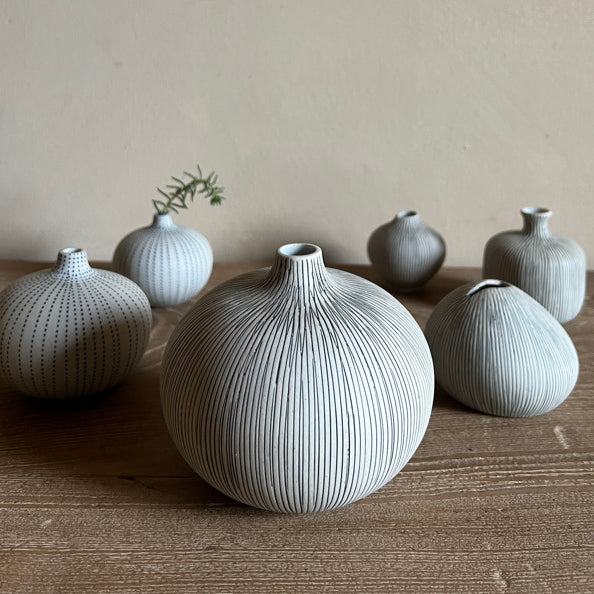 Handmade ceramic vase | Large Grey Stripe