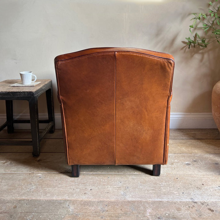 Leather Studed Front Club Chair