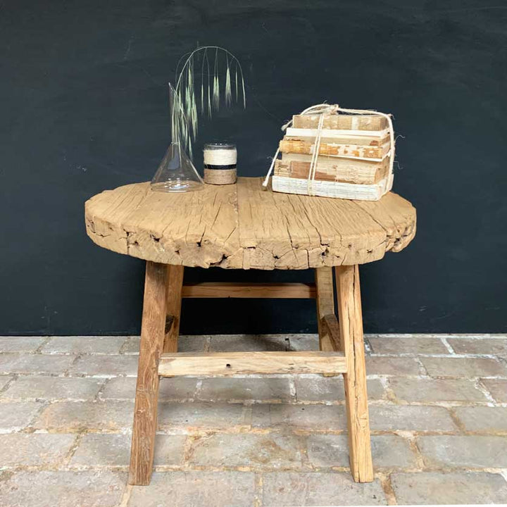 Large reclaimed elm round side table