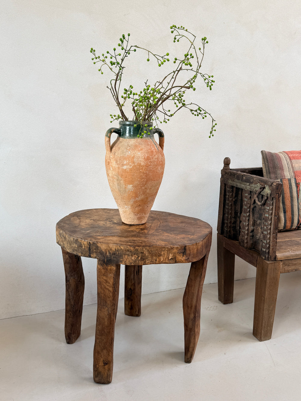 Large Antique Hand Carved Tree Stump Side Tables