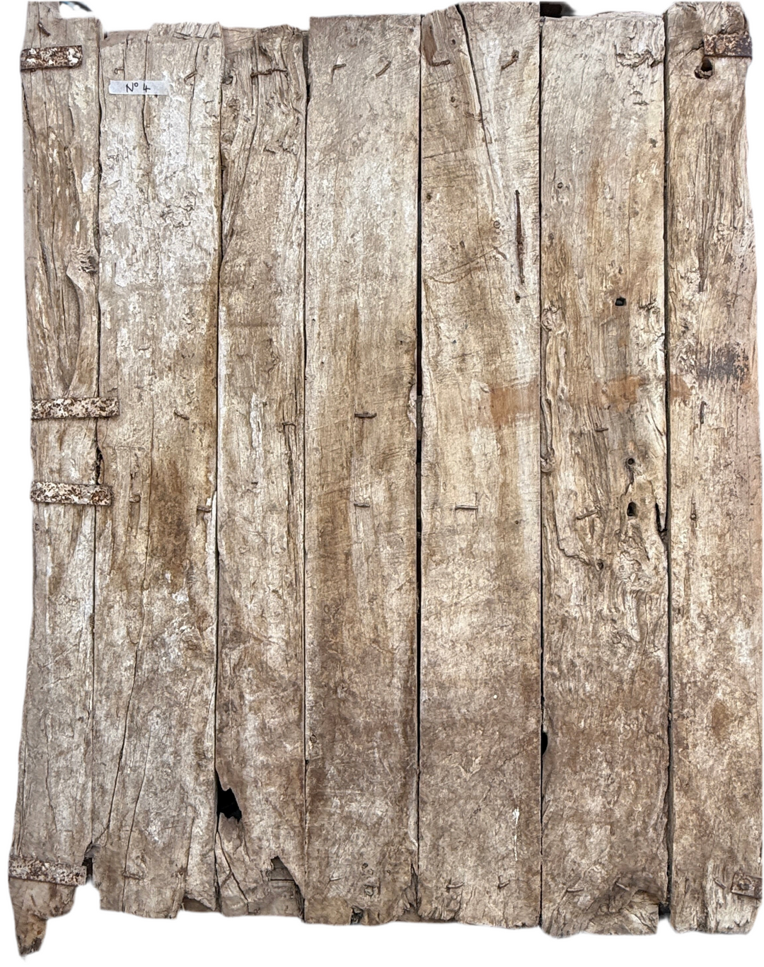 Rustic wooden panel with a weathered texture on a white background