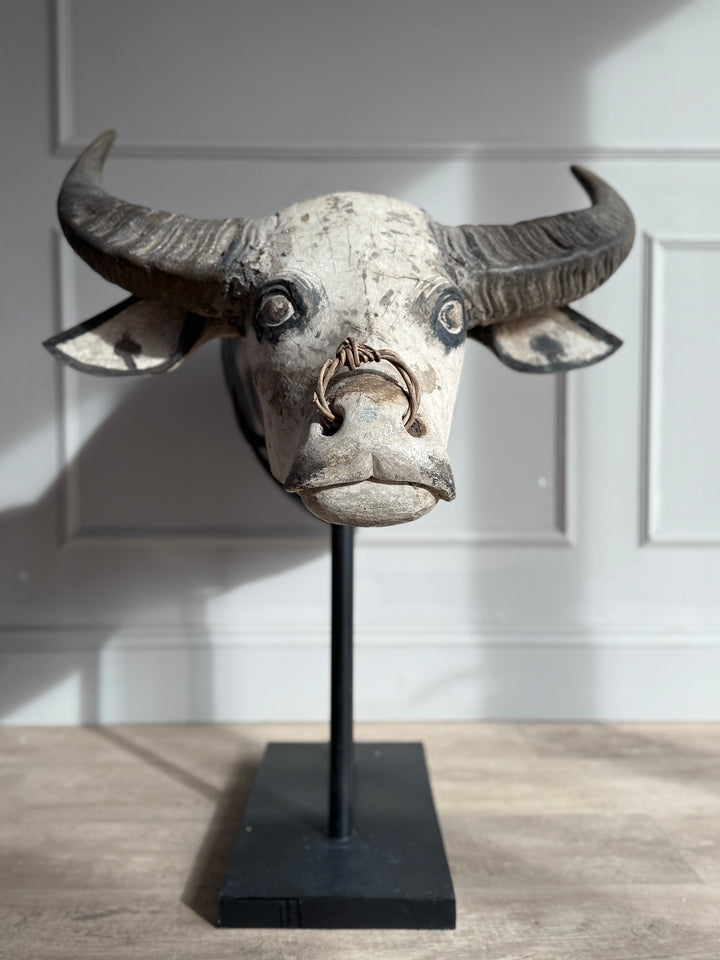 Large Antique Water Buffalo Head Sculpture 