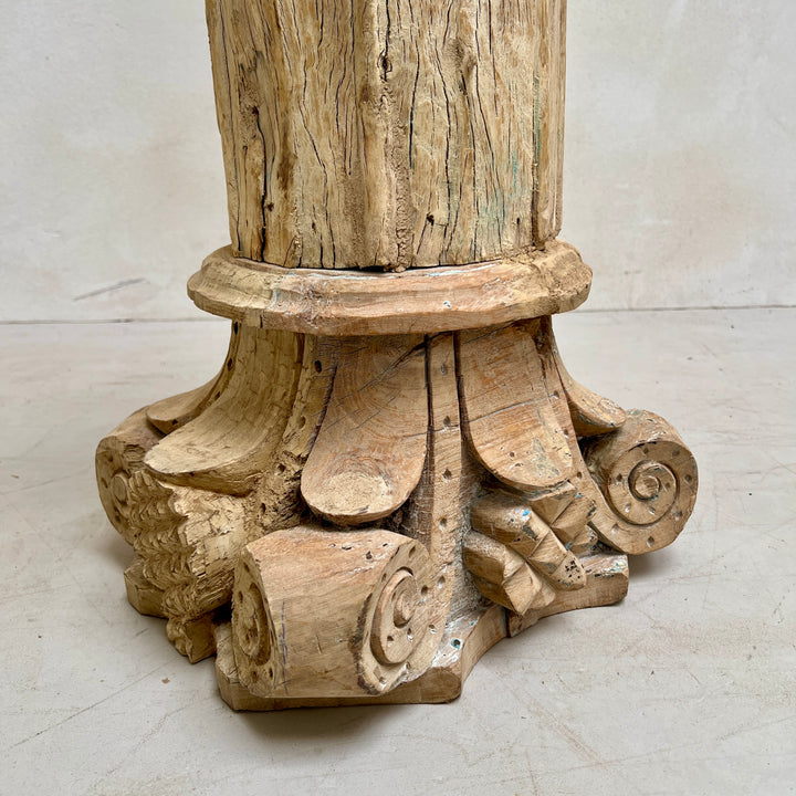 Large Carved Antique Wooden Column Candlestick