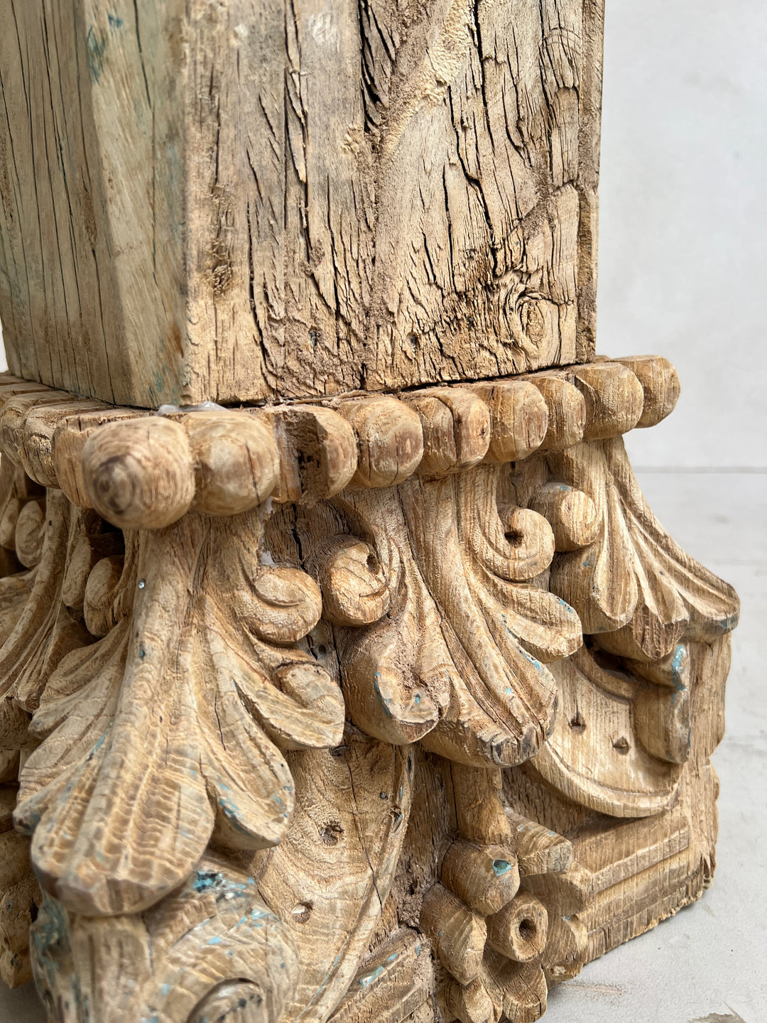 Large Carved Antique Wooden Column Candlestick