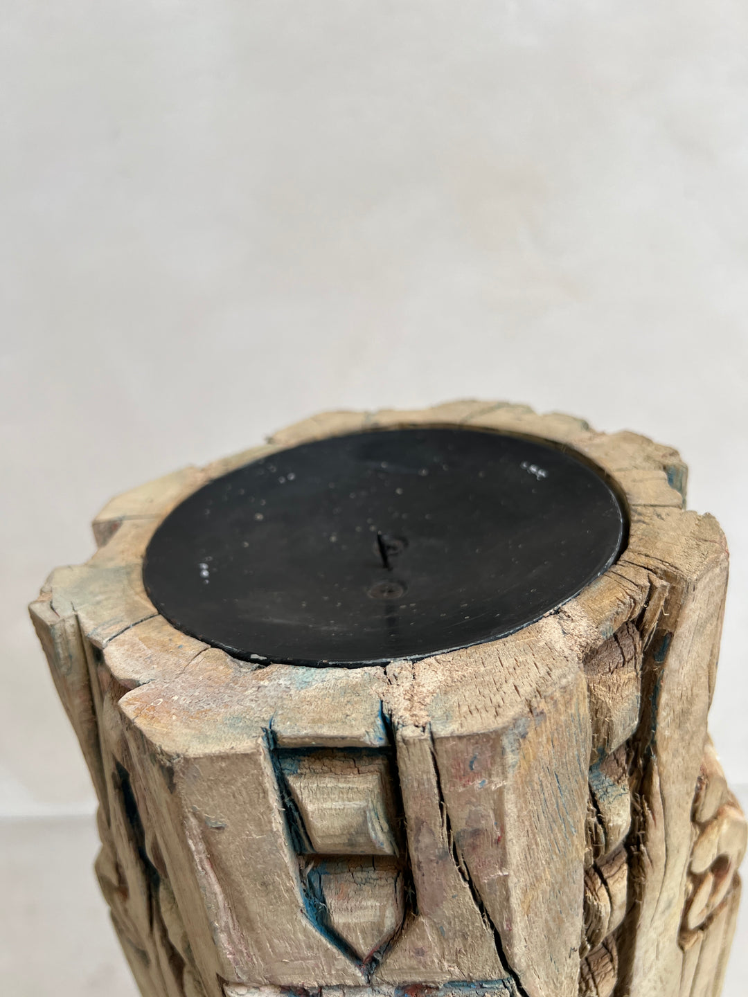 Large Carved Antique Wooden Column Candlestick
