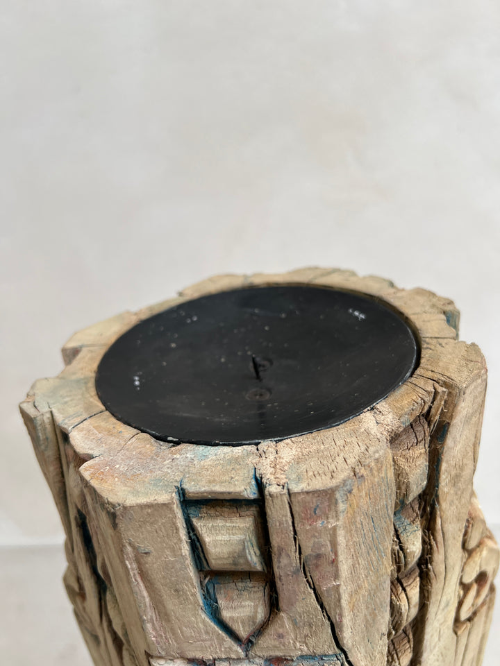 Large Carved Antique Wooden Column Candlestick