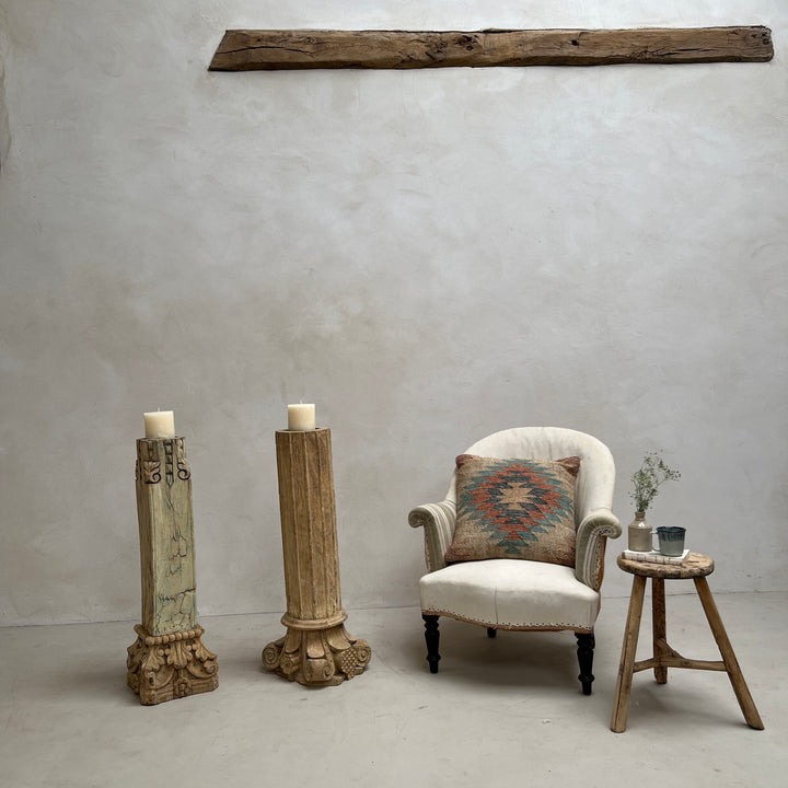 Large Carved Antique Wooden Column Candlestick