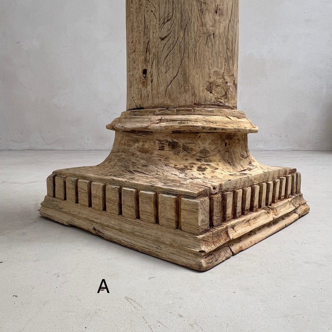 Large Carved Antique Wooden Column Candlestick