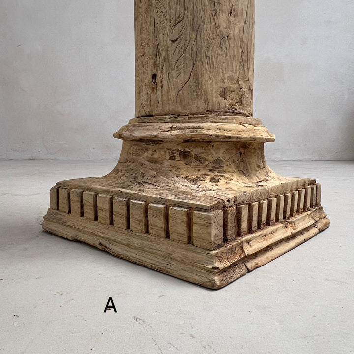 Large Carved Antique Wooden Column Candlestick