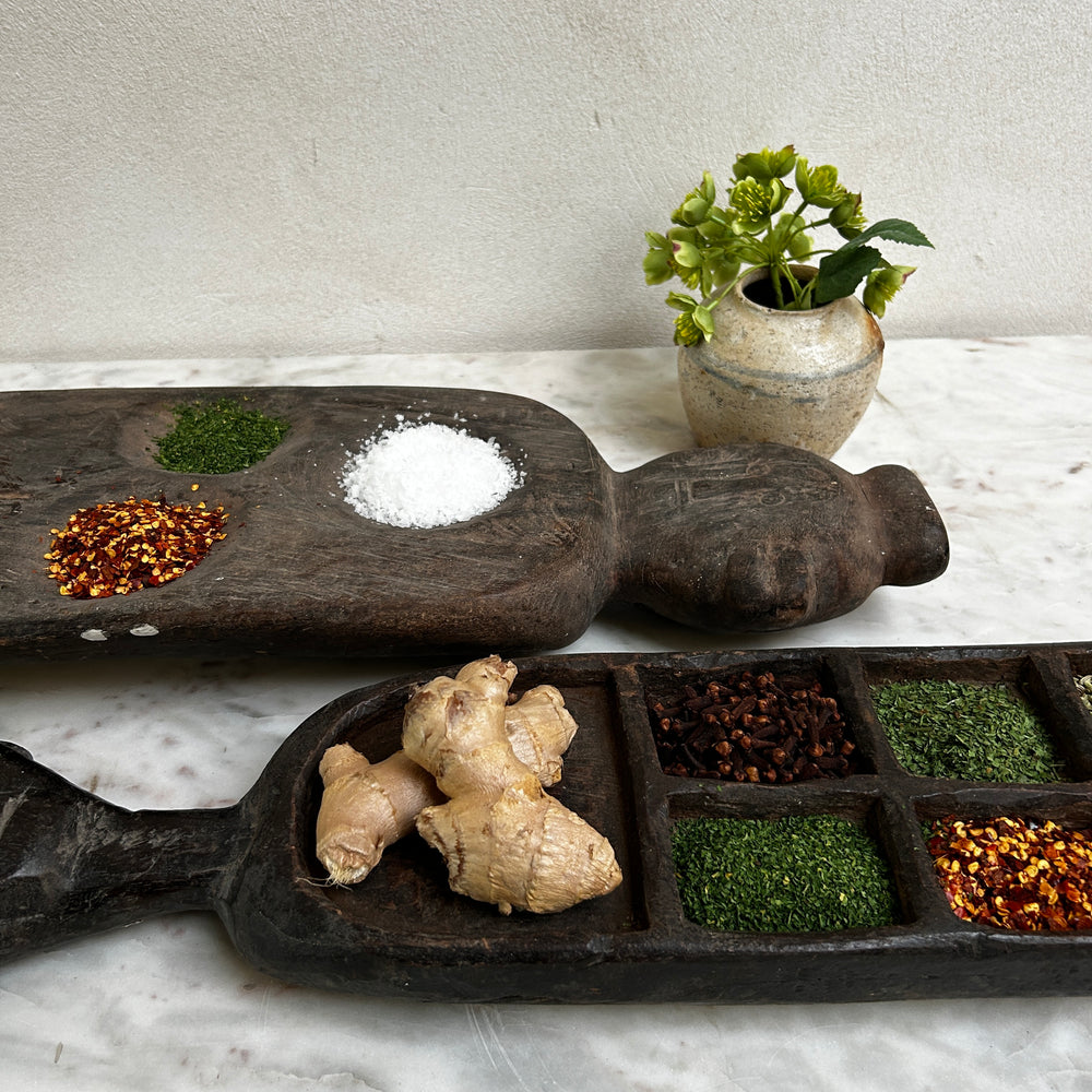 Large Rustic Wooden Spice Tray with Face | Candra