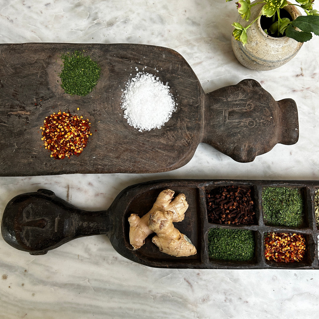 Large Rustic Wooden Spice Tray with Face | Candra