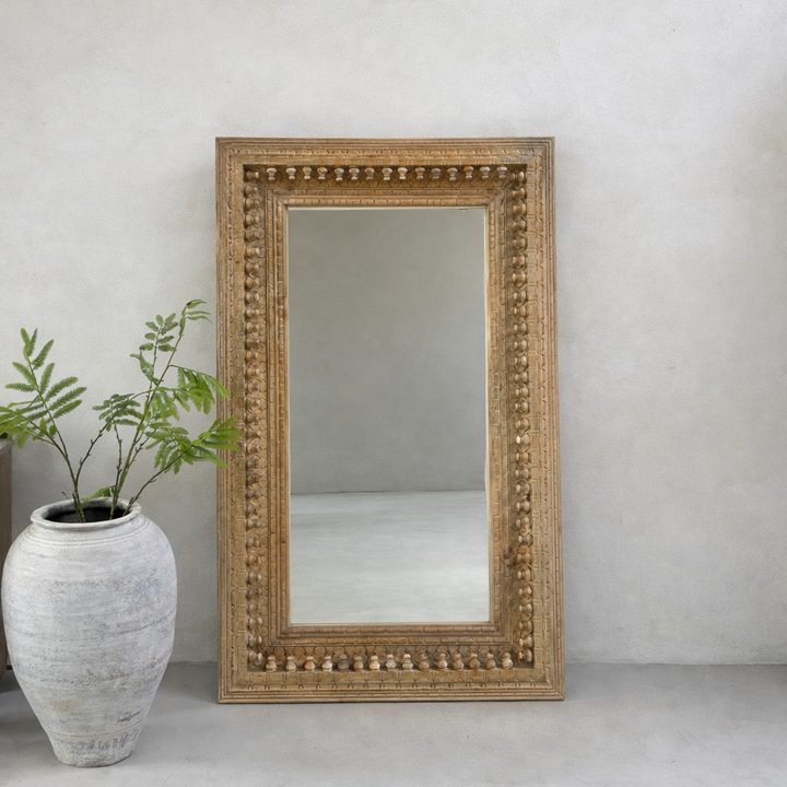 Large hand-carved teak mirror | Aarohi