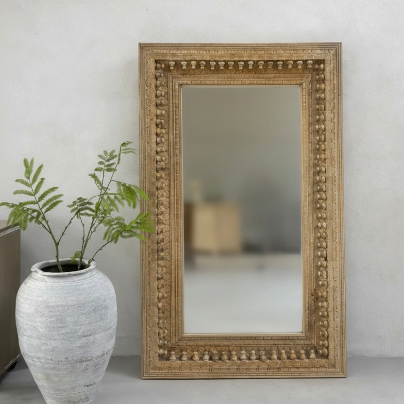 Large hand-carved teak mirror | Aarohi