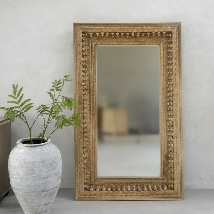 Large hand-carved teak mirror | Aarohi