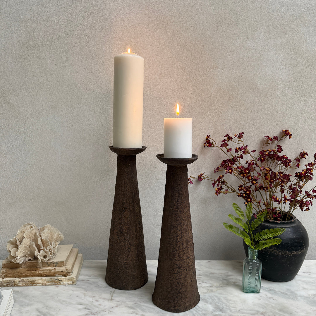 Large metal tapered pillar candle holder