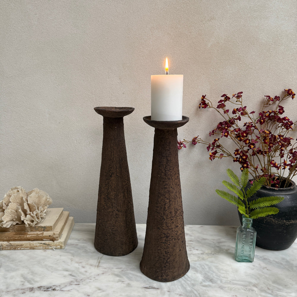 Large metal tapered pillar candle holder