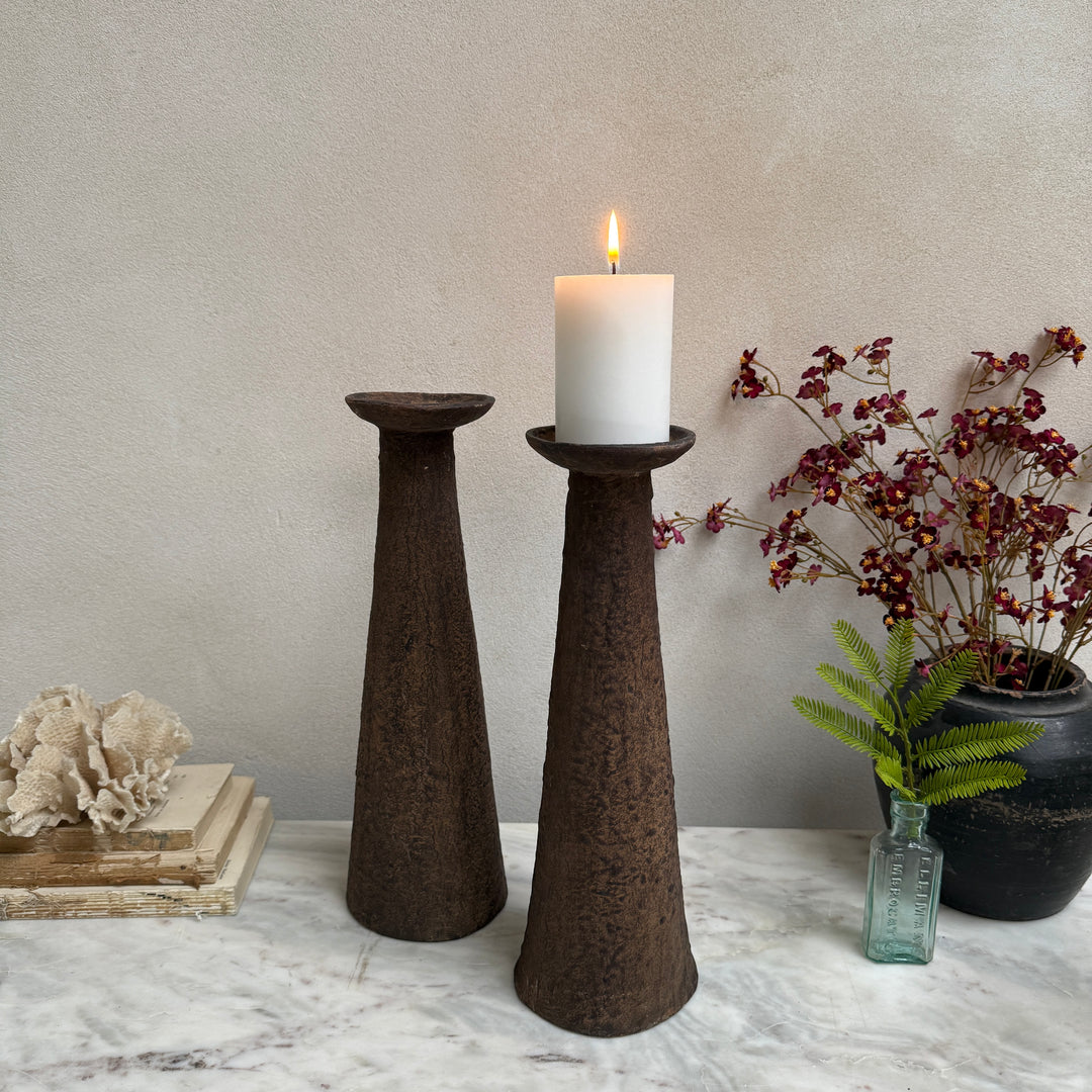 Large metal tapered pillar candle holder