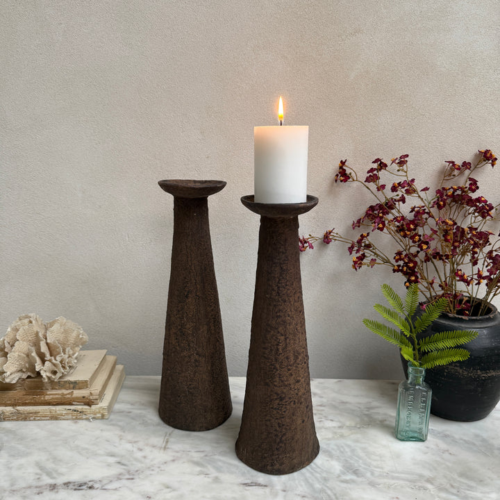 Large metal tapered pillar candle holder