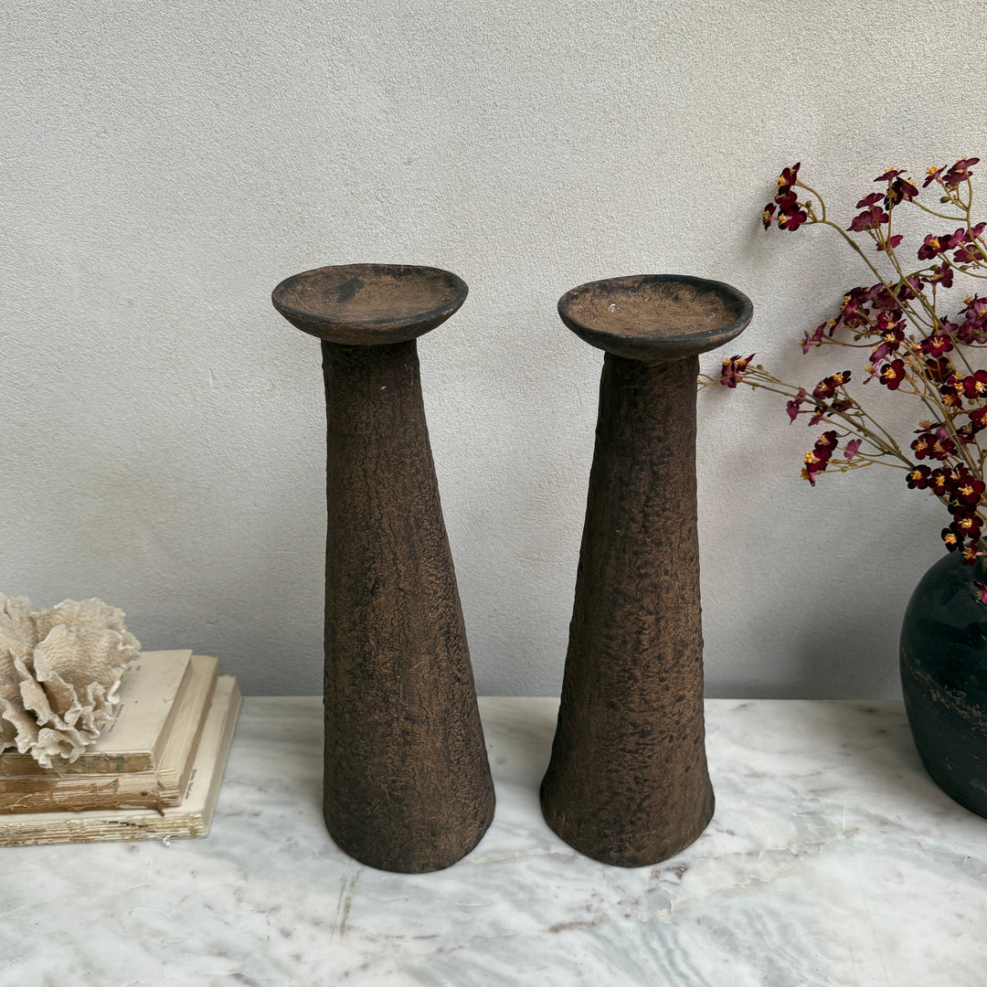 Large metal tapered pillar candle holder