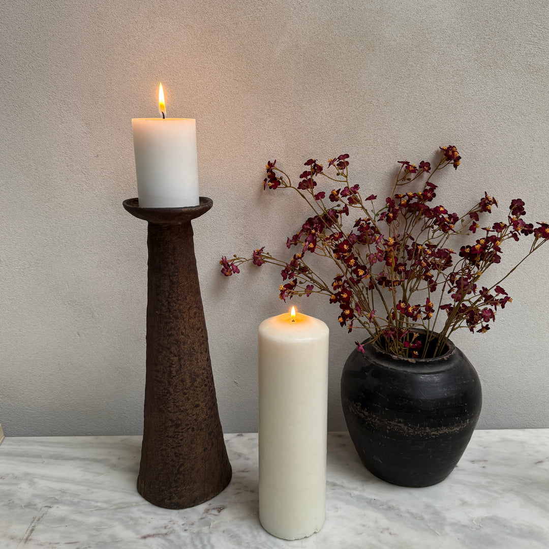 Large metal tapered pillar candle holder