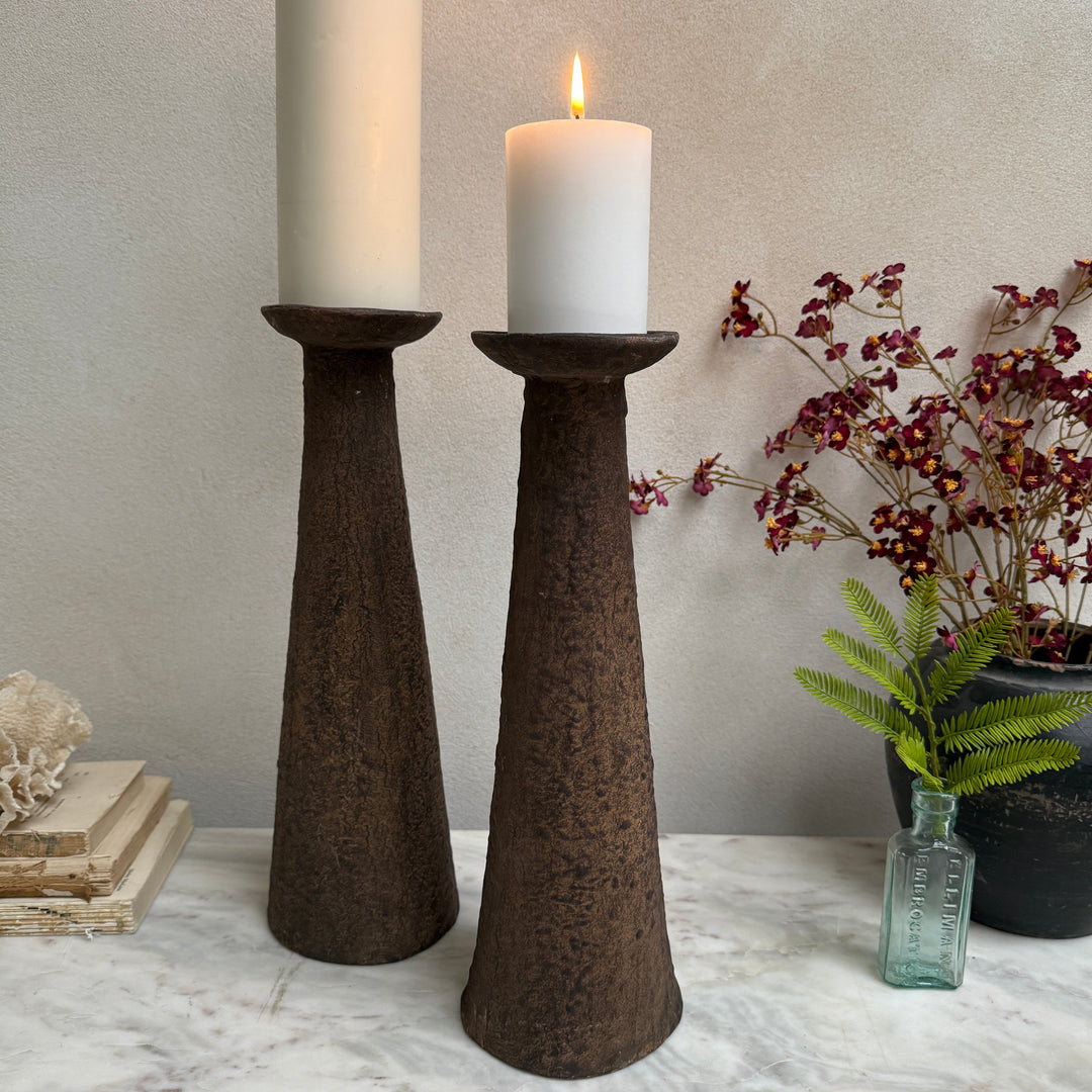 Large metal tapered pillar candle holder
