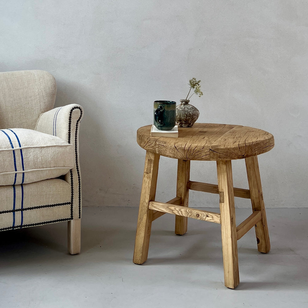 Large reclaimed elm round side table