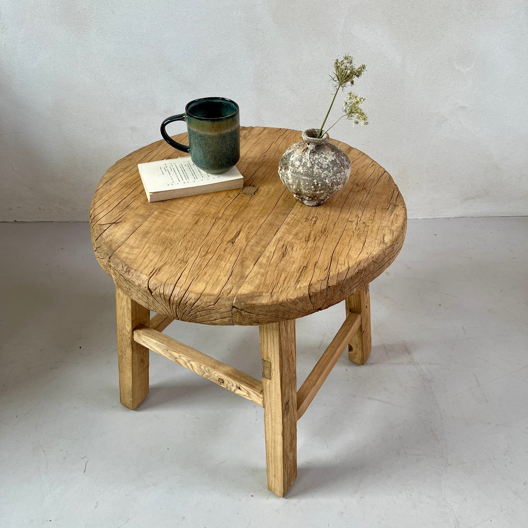 Large reclaimed elm round side table