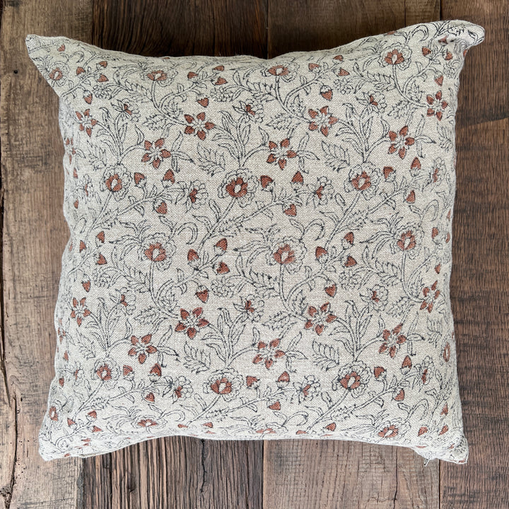 Linen floral cushion Natural