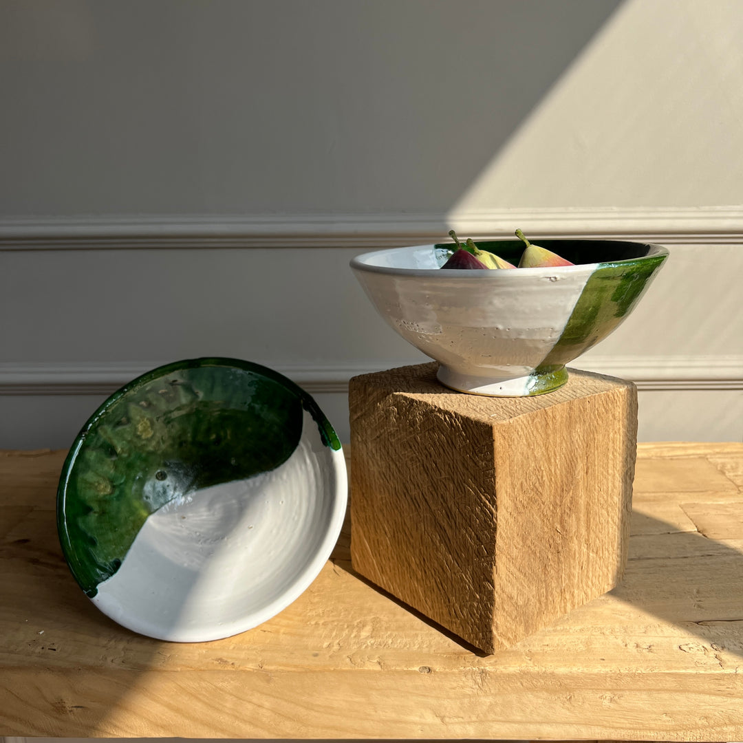 Moroccan Tamegroute Serving Bowl Green | White