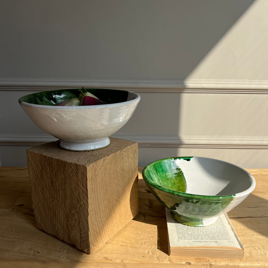 Moroccan Tamegroute Serving Bowl Green | White