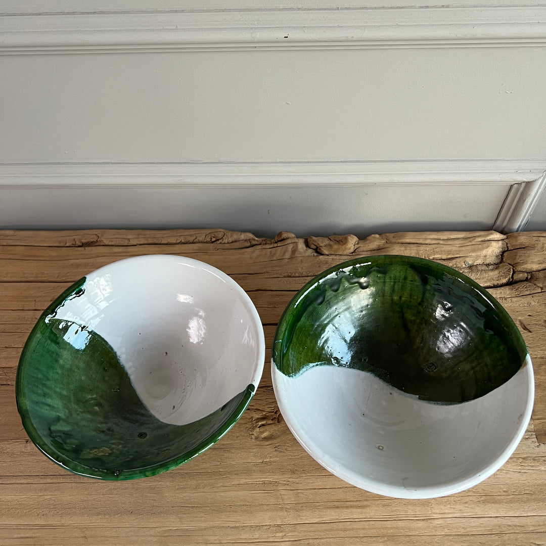 Moroccan Tamegroute Serving Bowl Green | White