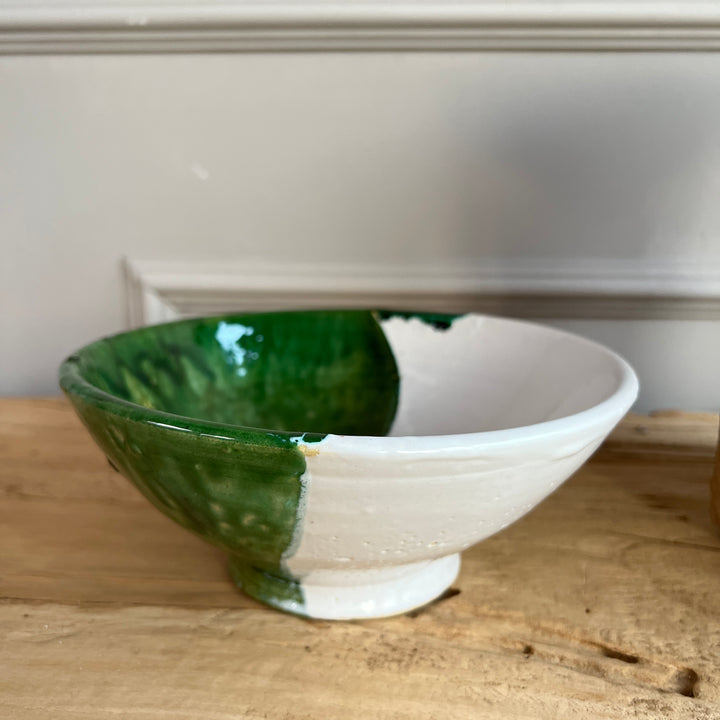 Moroccan Tamegroute Serving Bowl Green | White