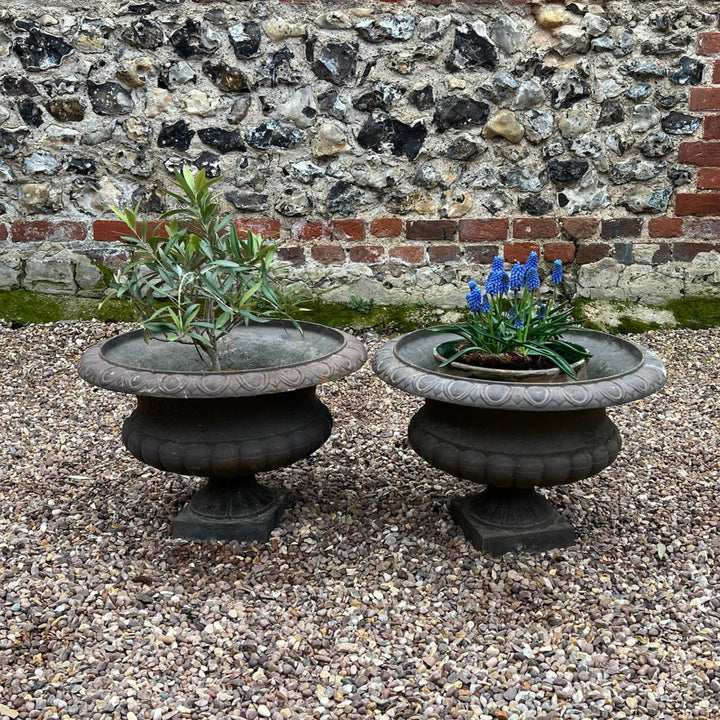 Pair of Large Antique French Cast Iron Urns