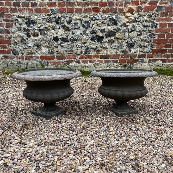 Pair of Large Antique French Cast Iron Urns