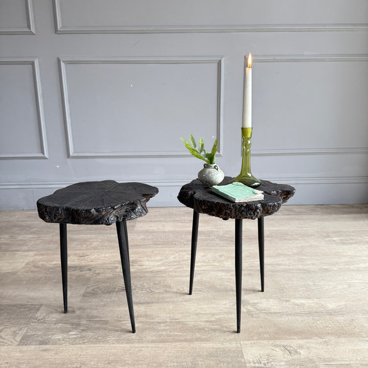 Pair of small burr walnut side tables 