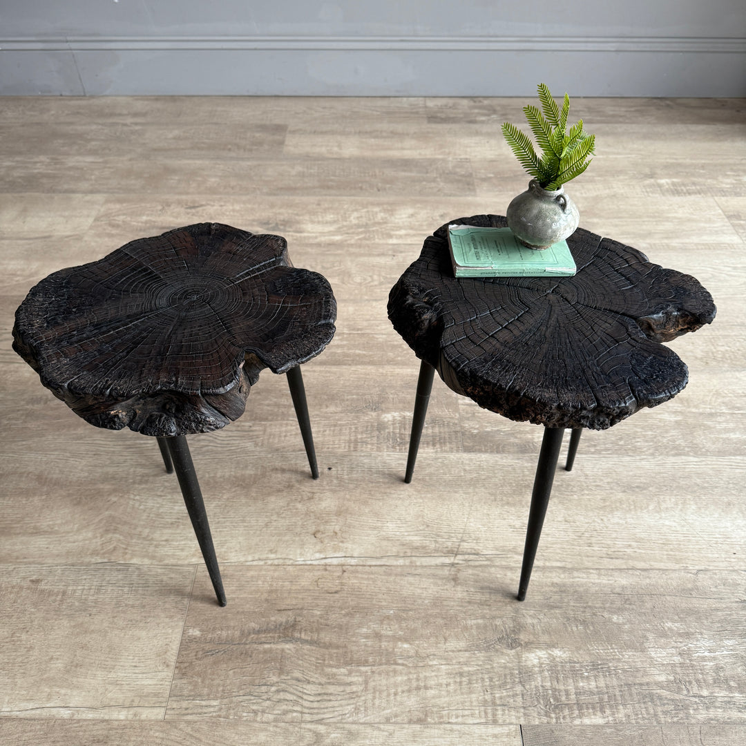 Pair of small burr walnut side tables