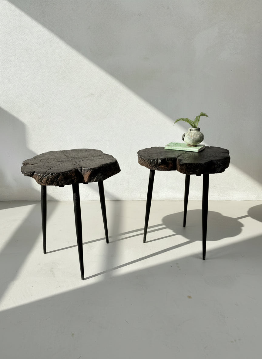 Pair of small burr walnut side tables