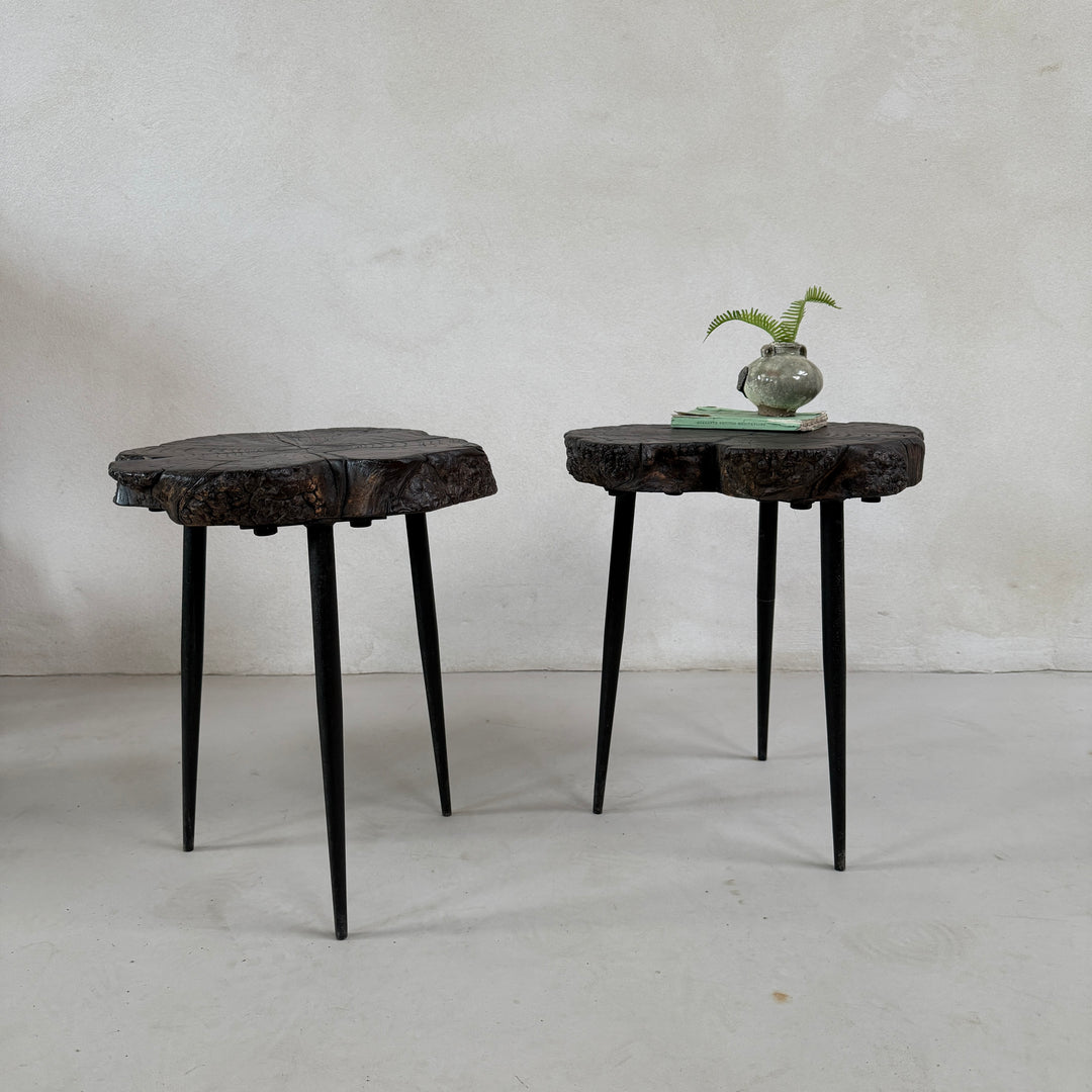 Pair of small burr walnut side tables