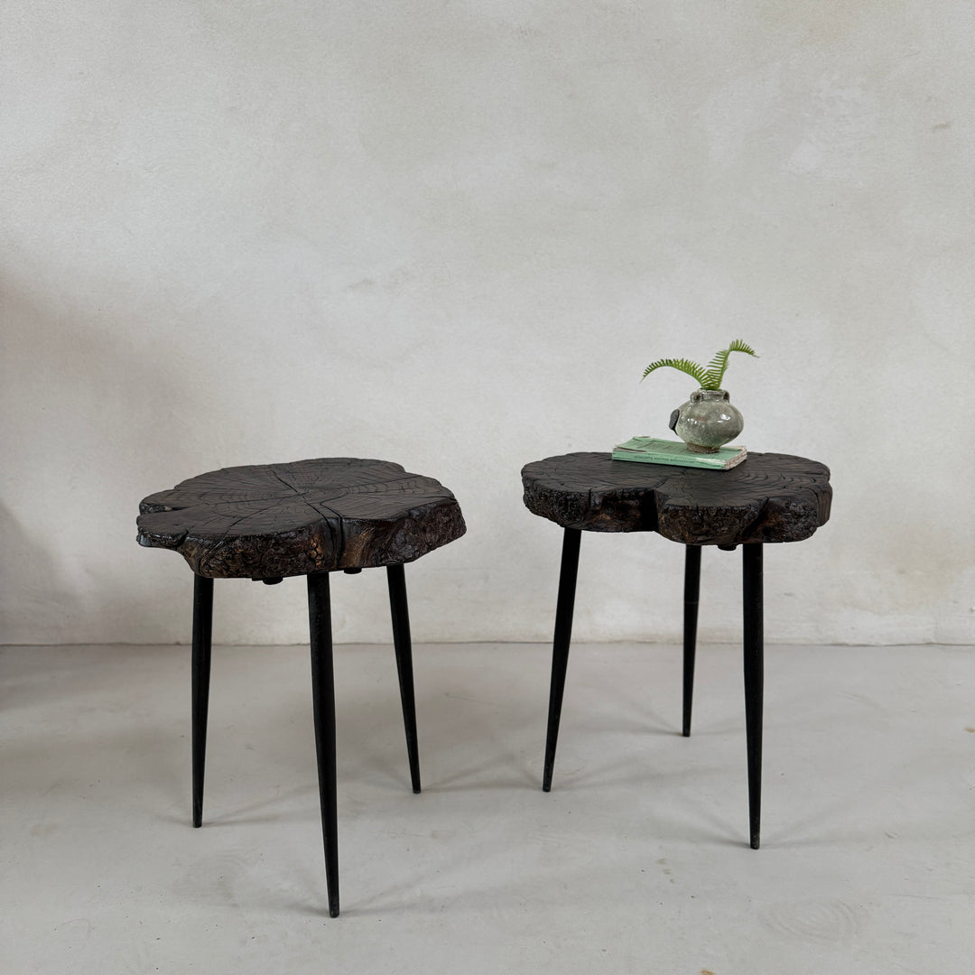 Pair of small burr walnut side tables