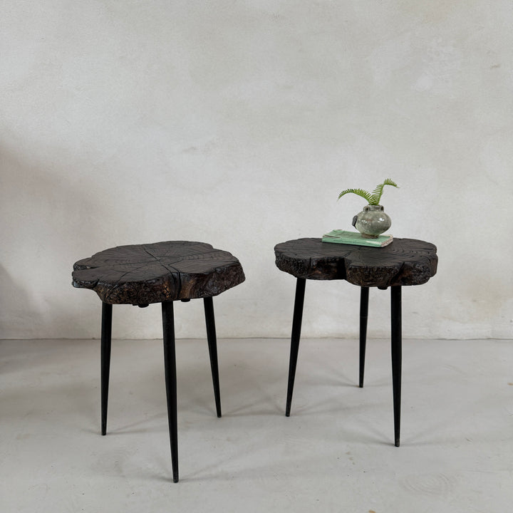 Pair of small burr walnut side tables