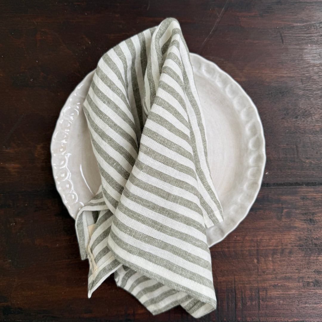 Pure Linen Napkin | Olive Stripe